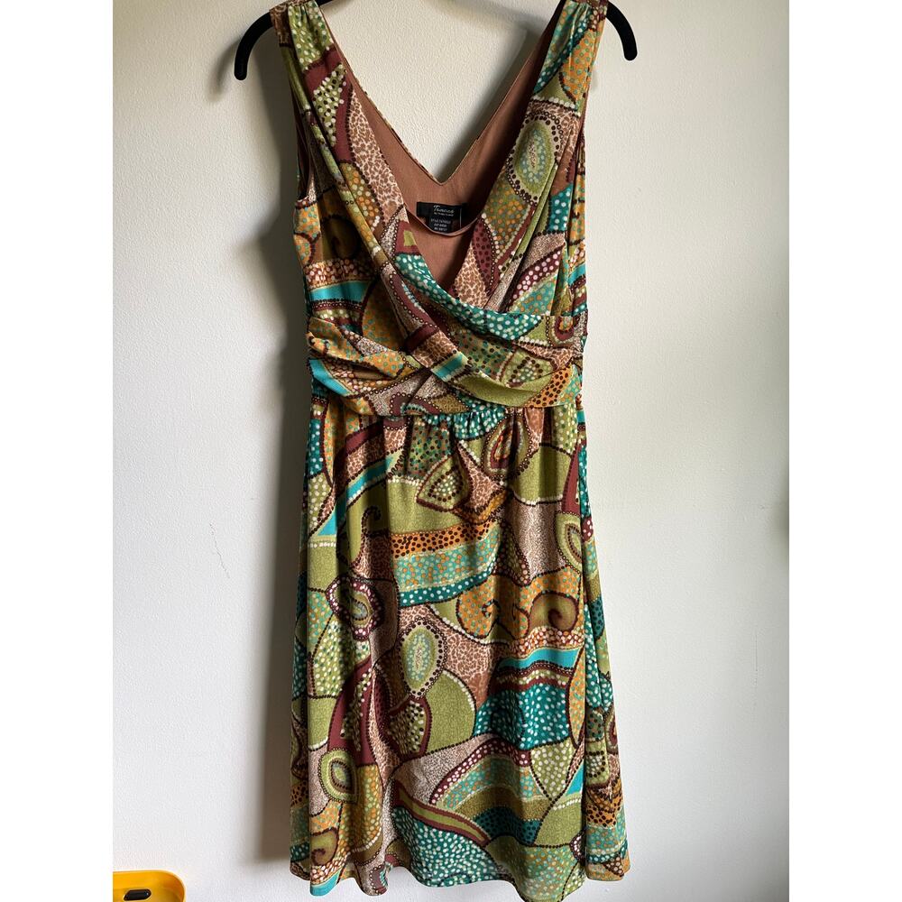 Y2K Abstract Paisley Wrap Dress Earth Tone Boho Midi Dress Size 10 - Picture 3 of 4